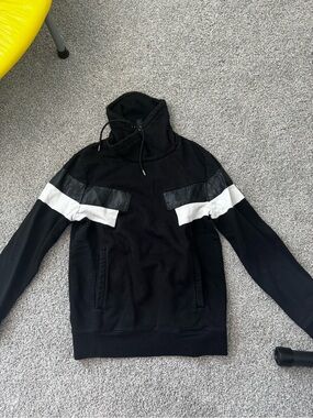 H&M Black Hoodie with White Sleeve Stripes